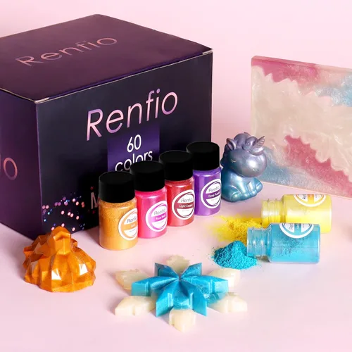Miniatura 7 de Renfio Polvo de mica, polvo de mica de 60 colores para resina epoxi natural, pigmento de color, pigmento en polvo, botellas de 0.25 onzas, pigmentos