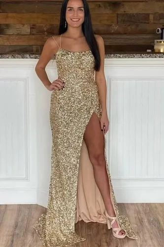 Miniatura 7 de Vestidos de fiesta de lentejuelas para mujer, largos y brillantes, sin espalda, vestidos formales de fiesta de noche con abertura