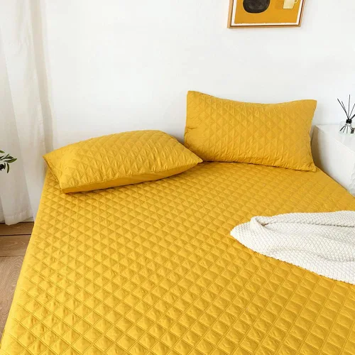 Miniatura 5 de vctops Sábana bajera acolchada impermeable, protector de colchón ultra suave, elástico y ajustable con bolsillo profundo (amarillo, matrimonial)