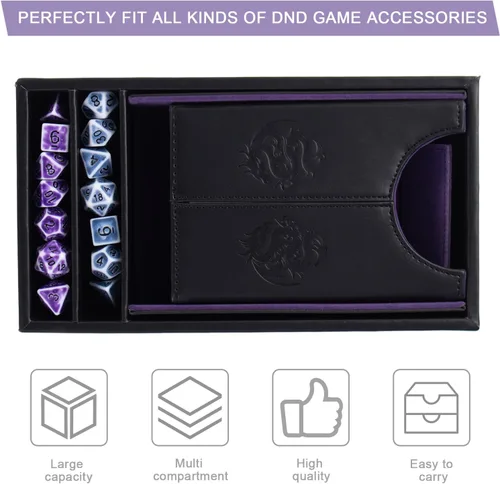 Miniatura 3 de Bandeja de dados DND y torre de dados con almacenamiento, bandeja rodante de dados 3 en 1 con tapa, almacenamiento de caja de dados portátil
