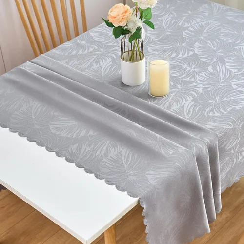 Miniatura 24 de Mantel redondo de tela de 60 pulgadas, mantel con diseño de hojas, borde festoneado, mantel sedoso, impermeable, resistente a las arrugas, lavable