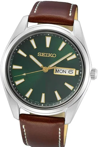 Miniatura 2 de Seiko Mens Stainless Steel Japanese Quartz Leather Calfskin Strap