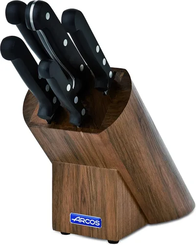 Miniatura 3 de Juego de cuchillos Arcos 5 piezas Nitrum de acero inoxidable. Mayor potencia de corte. Bloque de madera de pino. Mango ergonómico de polioximetileno