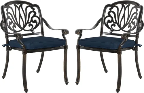 Miniatura 11 de VIVIJASON Sillas acolchadas de 2 piezas para exteriores, sillas de comedor de aluminio fundido para patio, juego de sillas de bistró para balcón