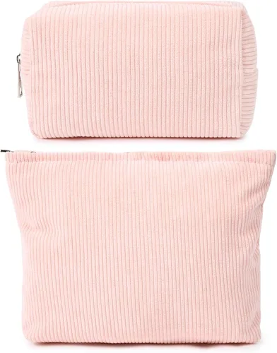 Miniatura 46 de SOIDRAM 2 Piezas de Bolsa de Maquillaje a Rayas Grande, Bolsa de Cosméticos de Cordura de Gran Capacidad, Bolsa de Lona Mixta de Artículos de Rayas