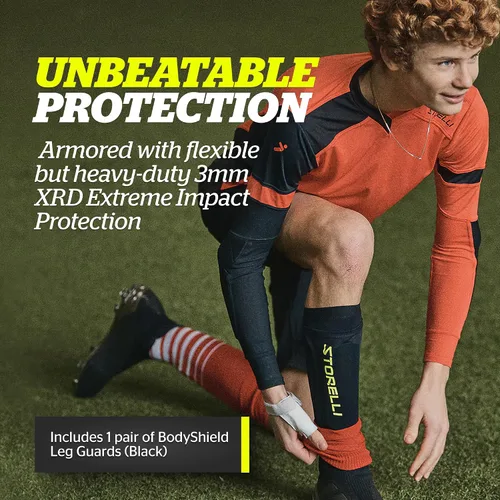 Miniatura 2 de Storelli BodyShield Espinilleras, Mangas de Espinilleras de Compresión Premium para Jugadores de Fútbol, Resistentes a los Rayos UV, Unisex, 1 Par