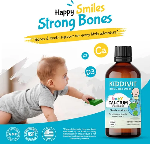 Miniatura 2 de Gotas líquidas de calcio para bebés con vitamina D3 y K2 – Suplemento de apoyo para el crecimiento y huesos suaves – 24 porciones diarias – Fibra