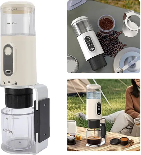 Miniatura 7 de Zunate Cafetera portátil, cafetera de viaje compatible con café molido y cápsulas para viajes, camping, senderismo, pesca, picnic y trabajo (blanco)