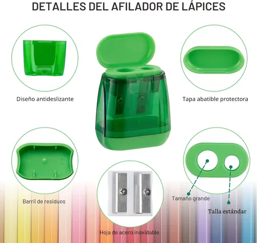 Miniatura 4 de Sonuimy Sacapuntas manuales, 4 sacapuntas manuales, doble agujero, compacto, de color, sacapuntas de mano para niños con tapa, adultos, estudiantes