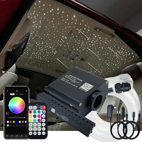 AKEPO Kit de Luces de Fibra Óptica Twinkle Meteor APP de Tamaño Pequeño 16W, Estrella Fugaz+RGBW Activado por Música 550pcs 0.03in/0.75mm 9.8ft/3m