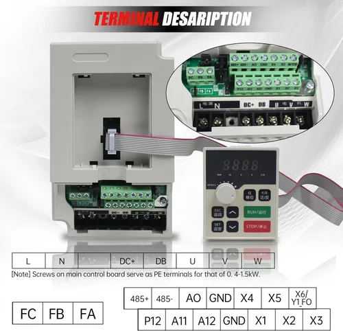 Miniatura 5 de Inversor VFD de 2.2KW 220V 11A 3HP Unidad de frecuencia variable 2200W husillo Control del motor Convertidor VSD 0-1000Hz con cable de extensión