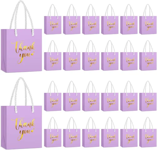 Miniatura 9 de Honoson 30 mini bolsas de regalo con asa de 4 x 2.75 x 4.5 pulgadas, pequeña bolsa de agradecimiento de papel de aluminio para boda, baby shower