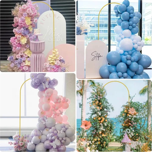 Miniatura 5 de Fomcet Arco de Boda de Metal Dorado de 6 Pies x 2.6 Pies Soporte de Fondo Marco Arqueado de Globos para Ceremonia Fiesta de Cumpleaños Graduación