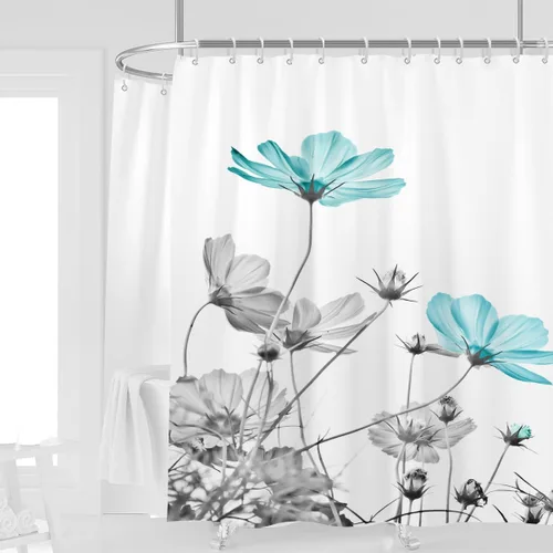Miniatura 23 de Cortina de ducha de 72" x 72" con flores grises y rosas, gris y blanco, flores silvestres, margaritas, plantas, pintura de tinta, botánica