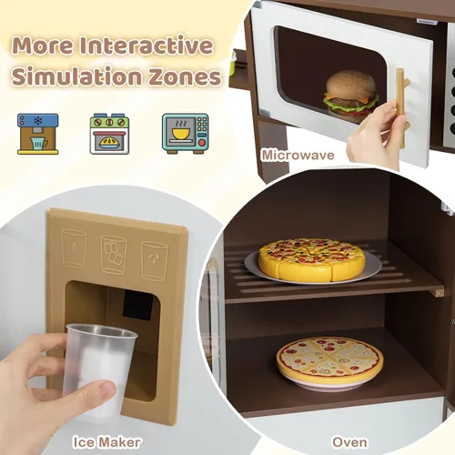 Miniatura 5 de Costzon Cocina de Juego de Esquina, Pequeño Chef Cocina de Juego de Simulación con Luz y Sonido Reales, Carrito Extraíble, Contenedores de Tela