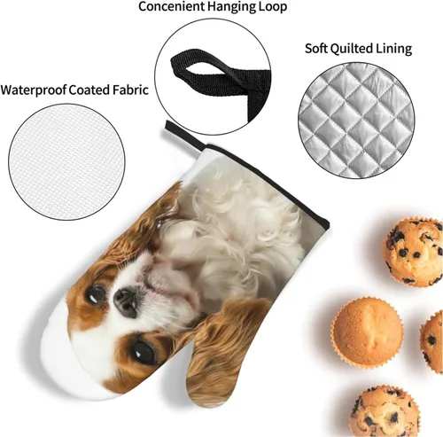 Miniatura 5 de Cavalier King Charles Spaniel - Juego de 4 manoplas para horno y ollas para perros, resistentes al calor, con capa interior de algodón Cavalier King