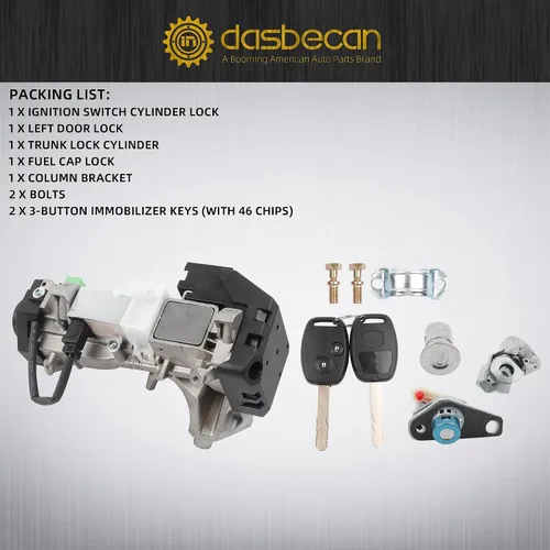 Miniatura 3 de Dasbecan Conjunto de cilindro de bloqueo del interruptor de encendido compatible con Honda Accord CRV FIT Odyssey Civic 2006-2011 06350-SAA-G30