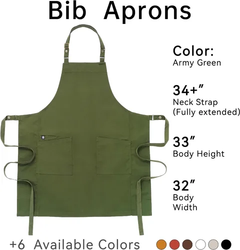 Miniatura 6 de Delantales de chef para hombres y mujeres con bolsillos grandes, delantal de lona, impermeable, profesional, con 2 bolsillos, 4251 GB