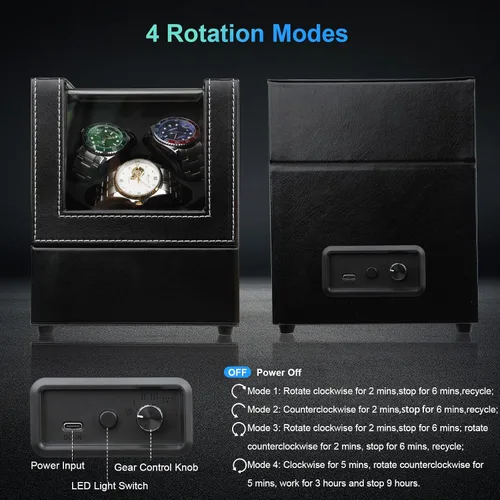 Miniatura 4 de J&T Technology Enrollador de reloj para relojes automáticos, enrollador automático de reloj con luz LED, caja de reloj giratoria con motor