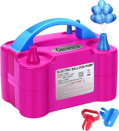 Growsun Bomba Eléctrica de Globos Inflador de Aire Portátil Automático de Doble Boquilla Soplador de Globos 110V 600W para Cumpleaños Baby Shower
