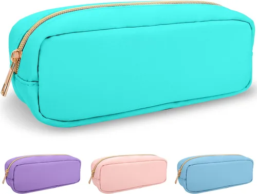 Miniatura 95 de izuzta Bolsa de maquillaje pequeña de nylon para bolso, linda bolsa de cosméticos con cremallera, bolsa de maquillaje preppy, Azul, Mini 2-Azul