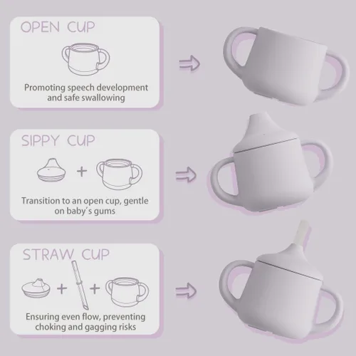 Miniatura 2 de Moonkie Vasos pequeños para bebés Taza abierta de silicona para bebés + taza para bebés Juego de tazas de entrenamiento para bebés de 4 meses