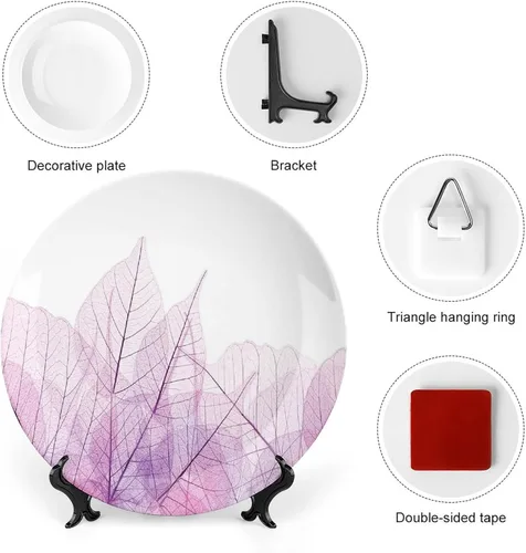 Miniatura 3 de XISUNYA Plato decorativo de 7 pulgadas, cerámica con hojas de cerámica, esqueleto, flores de primavera transparentes de fantasía, impresión de moda