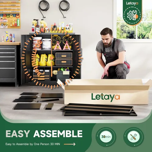 Miniatura 9 de Letaya Armarios de Almacenamiento de Metal con Cerradura, Pequeños Armarios de Acero con 2 Puertas y Estantes Ajustables para Hogar, Oficina, Negro