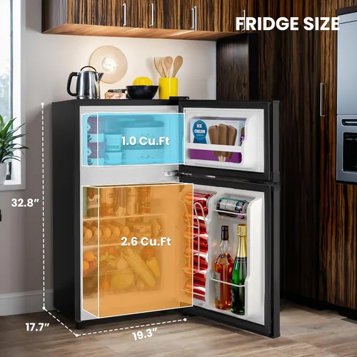 Miniatura 2 de Manastin Mini refrigerador de 3.55 pies cúbicos con congelador, refrigerador pequeño de 2 puertas con termostato ajustable, mini refrigerador