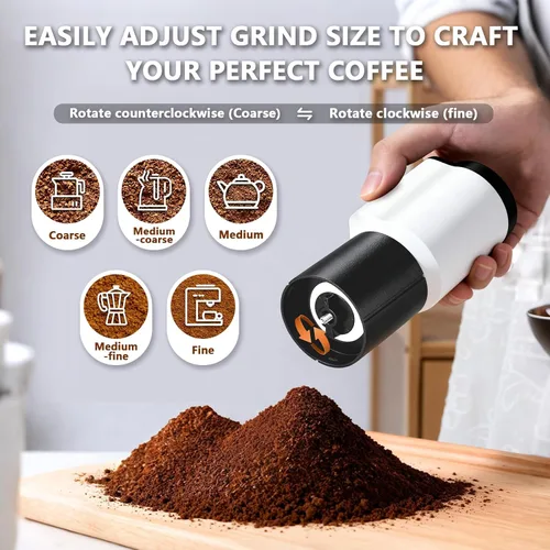 Miniatura 2 de Molinillo de café eléctrico portátil compacto, cuenta con una batería recargable integrada de 1300 mAh, ajustes de molienda ajustables para granos