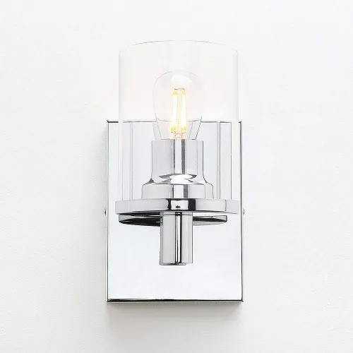Miniatura 6 de Pathson Juego de 2 apliques de pared cableados, luces de tocador de pared de baño con vidrio transparente y base E26, accesorios de montaje en pared