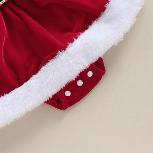 Miniatura 6 de Mameluco de Navidad para bebé recién nacida, vestido de terciopelo rojo, 2 piezas, ropa de Navidad para bebé