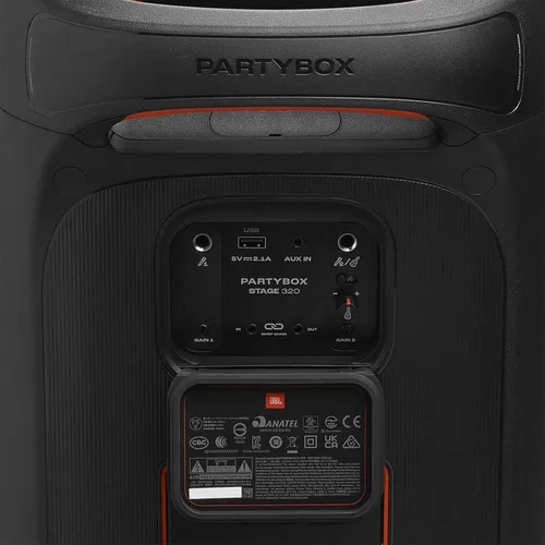 Miniatura 2 de JBL PartyBox Stage 320 - Altavoz portátil para fiestas con mango telescópico y ruedas anchas y resistentes, potente sonido JBL Pro, espectáculo