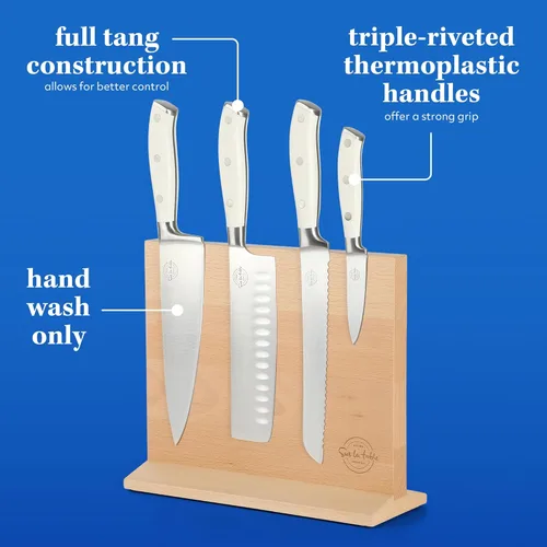 Miniatura 3 de Sur La Table Kitchen Essentials - Juego de 5 piezas de cuchillos de acero alemán con mango triple remachado en bloque magnético de madera de haya
