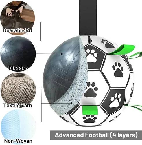 Miniatura 4 de Juguetes para perros con correas, pelota de fútbol de 6" Copa del Mundo, juguetes interactivos para perros para tirón de guerra, juego de jardín