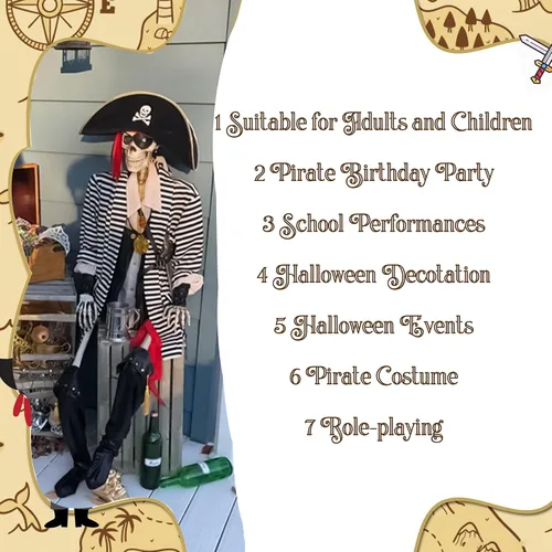 Miniatura 7 de M&G House Sombreros de pirata de Halloween Caribbean Black Pirate Cap Pirata Accesorios Divertidos Sombrero de Fiesta Disfraz Adulto Niño