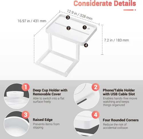 Miniatura 3 de KIWIFOTOS - Estante de mesita de noche elevada para mesa bajo el colchón para cama de muelles, plataforma de cama, mesita de noche, organizador