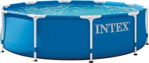 Intex 28200EH - Piscina redonda de 10 pies x 30 pulgadas para 4 personas, marco de metal para exteriores, sobre el suelo, con fácil instalación
