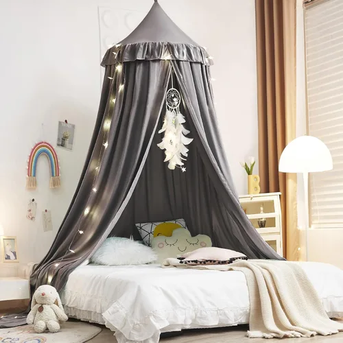 Miniatura 9 de Kertnic - Toldo decorativo para cama de niños, carpa de algodón suave para decoración de habitación de niñas, castillo de princesa de ensueño, Verde