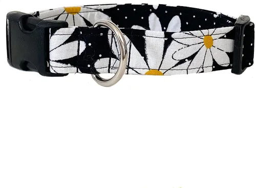 Miniatura 3 de Black and White Daisy Dog Collar with Buckle - Made in the USA - Handmade by Collars by Design (X-Small)