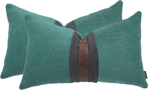 Miniatura 20 de Juego de 2 fundas de almohadas decorativas de cuero, decoración de exteriores, lino con parches, almohadas de cuero sintético marrón, funda