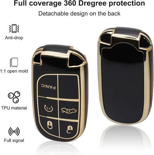 Miniatura 4 de SUNCARACCL Funda para llavero Jeep con llavero de cuero, funda de protección completa de TPU suave para llave inteligente Grand Cherokee Renegade