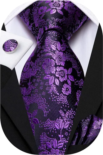 Miniatura 318 de Hi-Tie Corbata clásica de cachemira para hombre con pañuelo y gemelos a cuadros