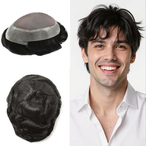 Miniatura 96 de Tupé para hombres, piezas de cabello humano real, sistema de unidades de cabello natural, línea capilar natural, pieza de repuesto para hombres