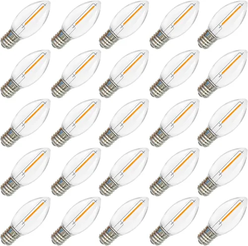 Miniatura 10 de SUNSGNE Bombillas LED C9 de repuesto blancas de Navidad, paquete de 25 bombillas LED de Navidad C9 de plástico para luces de cadena de patio al aire