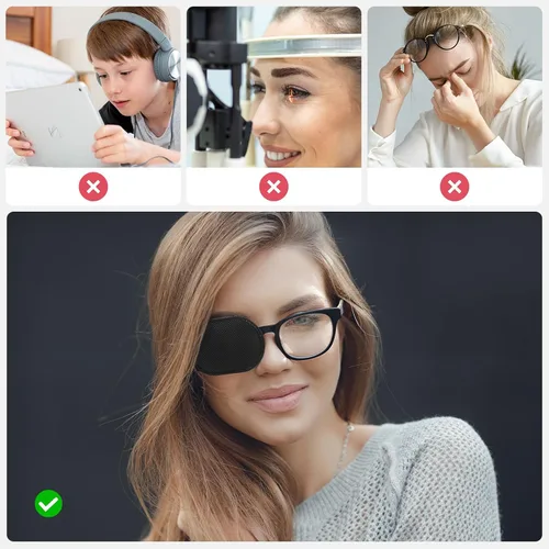 Miniatura 4 de Ouligay 6 piezas de parches para ojos, parche para ojos negros, parche reutilizable para ojos perezosos, parches médicos para adultos para tratar