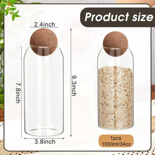 Miniatura 4 de Suclain 1 tarro de vidrio con tapa de bola de corcho, recipientes de cocina de granja, contenedor de café, encimera, tarros de almacenamiento