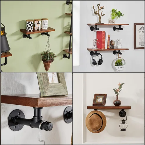 Miniatura 9 de Soporte de estante de tubo industrial de 6.7 pulgadas, estante flotante de pared de hierro en L para tablero de 6 a 12 pulgadas, estantes de tubería