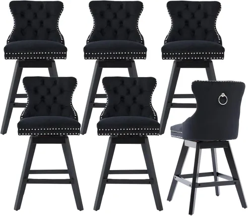 Miniatura 13 de cinkehome Juego de 2 taburetes de bar giratorios de altura de mostrador, taburetes de bar tapizados de terciopelo con respaldo, sillas de bar