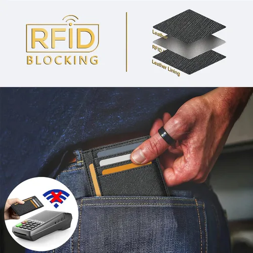 Miniatura 20 de Travelambo billetera mediana y minimalista de cuero para bolsillo frontal, con bloqueo de interferencia de radiofrecuencia